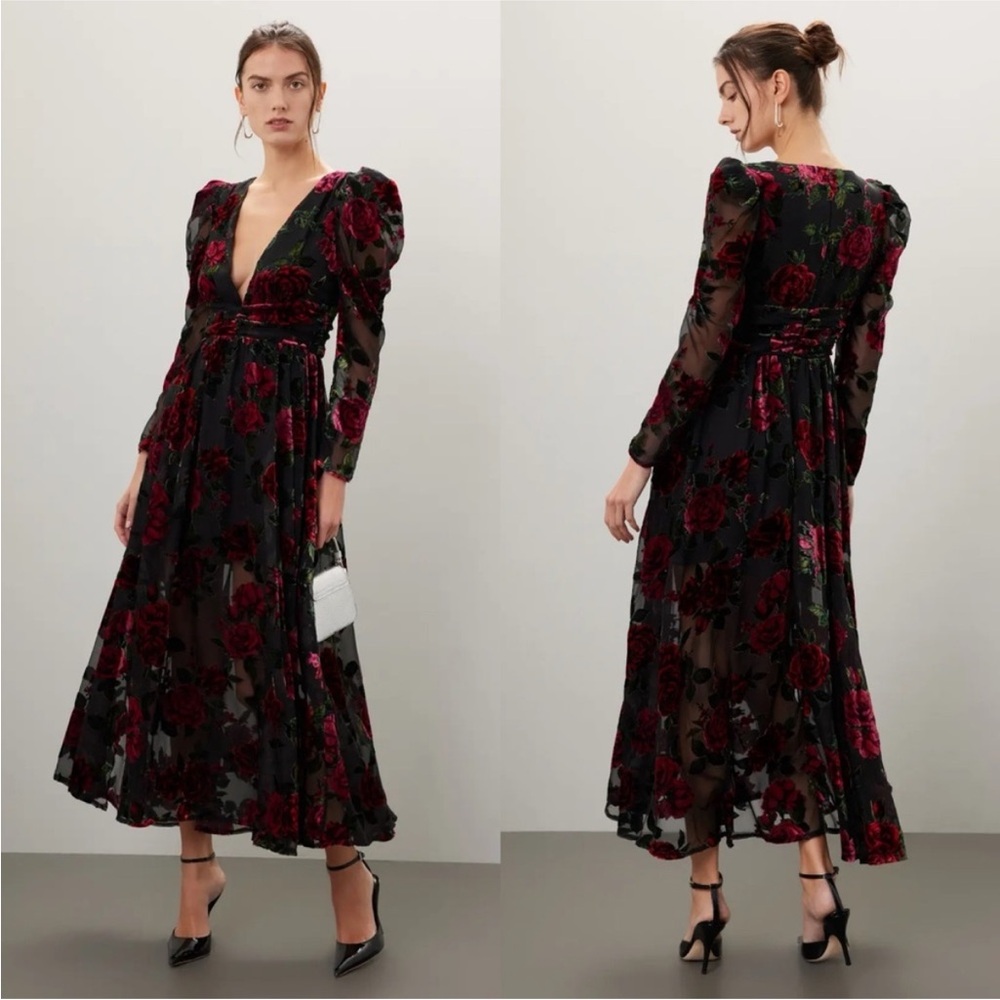 Rachel Parcell Burnout Velvet Puff Sleeve Dress Size 10